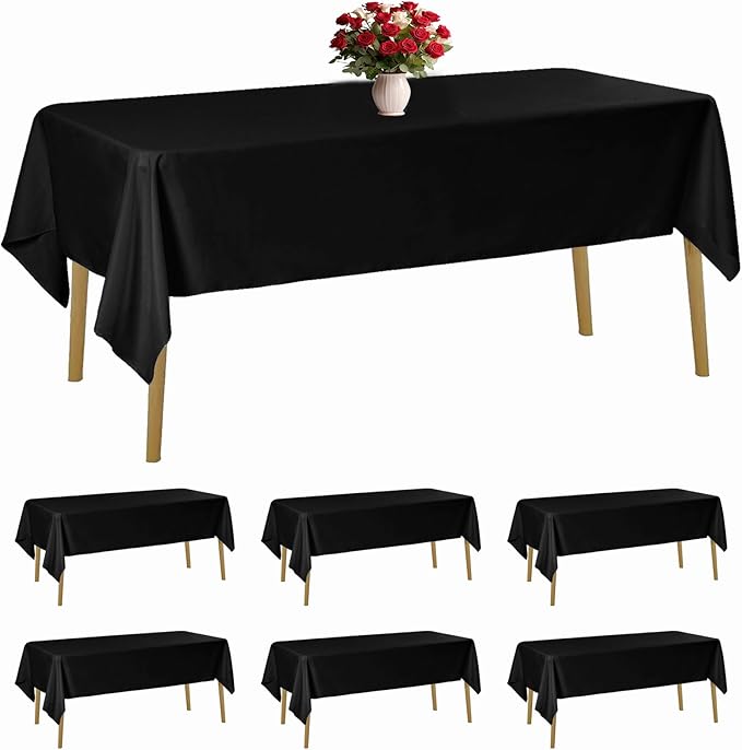 6 Pack Black Tablecloth 60 x 120 Inch Table Cloth for 8 Foot Rectangle Tables, Wrinkle Resistant Washable Polyester Fabric Table Covers for Party, Wedding,Dining,and Banquet