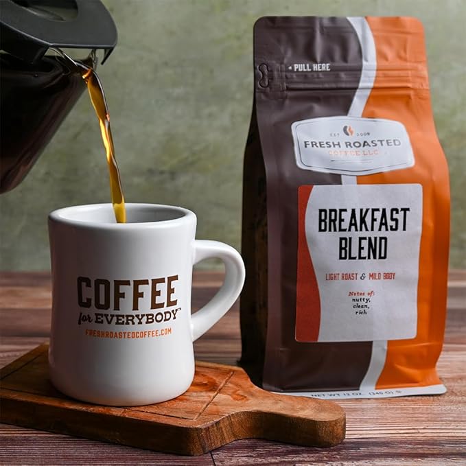 Fresh Roasted Coffee, Breakfast Blend, 12 oz, Light Roast, Kosher, Whole Bean