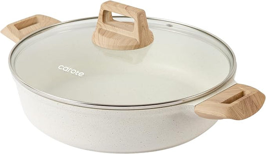 CAROTE 3 Qt Nonstick Stock Pot with Lid Soup Pot with Lid, Casserole Super Easy to Clean Non Stick Cooking Pot Cookware PFOA Free, White Granite