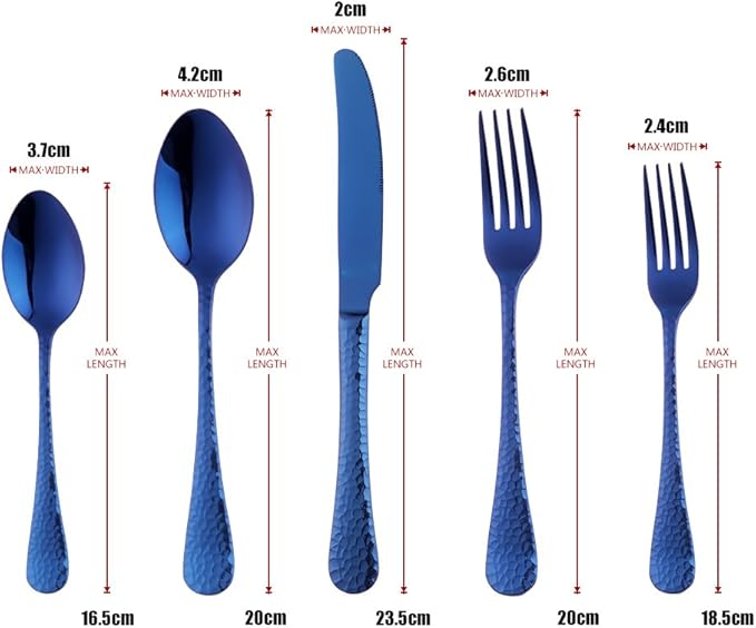 5-Piece Blue Silverware Flatware Set Service for 1 Stainless Steel Cutlery Set Include Dinner Knife Table Fork Table Spoon Salad Fork Tea Spoon for Wedding, Dishwasher Safe