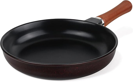 10-inch Pure Ceramic Frying Pan Skillet - Non-Toxic, PFOA/PFAS/PTFE Free, No Chemical Coating - Healthy Cooking - Solid Wood Handle (Black)