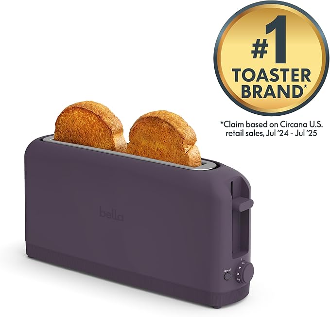 bella 2 Slice Slim Toaster, Fits-anywhere??Kitchenware, 6 Setting Shade Control with Reheat & Cancel Buttons, Fits sourdough, 10??Long Slot, Anti Jam & Auto Shutoff, 900 Watt, Plum