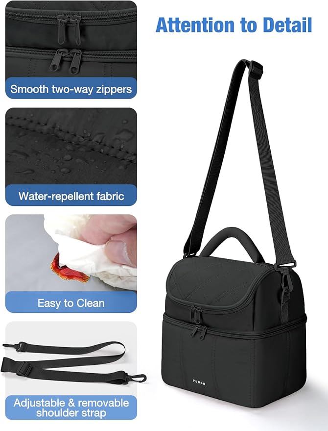 Vuudh Insulated Lunch Bags for Women, Quilted Lunch Box, Lightweight Puffy Padded Waterproof Lunch Tote, Reusable Lunch Cooler bag for Work Picnic Travel