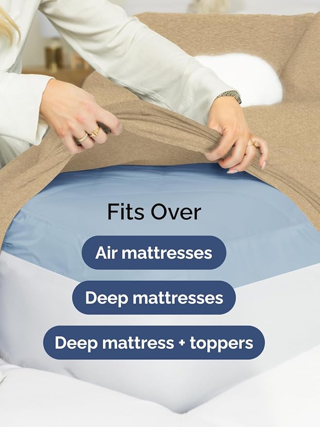 Extra Deep Pocket Full Sheets - 4 Piece Breathable & Cooling Bed Sheets - Hotel Luxury Bed Sheet Set - Soft, Wrinkle Free & Comfy - Easily Fits Extra Deep Mattresses - Deep Pocket Heathered Tan Sheets