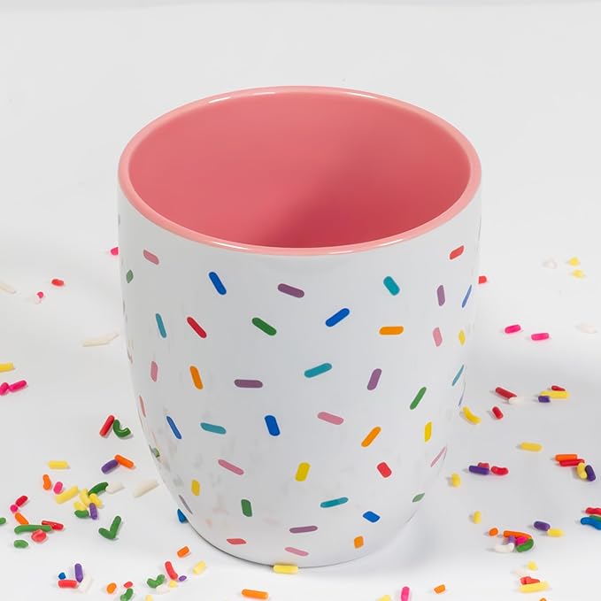 Rose Pink Cute Coffee Mug with Rainbow Sprinkles | Birthday Cake Coffee Cup Gift | Large White Ceramic Cup | Ice cream and Dunkin Donuts Coffee Mugs