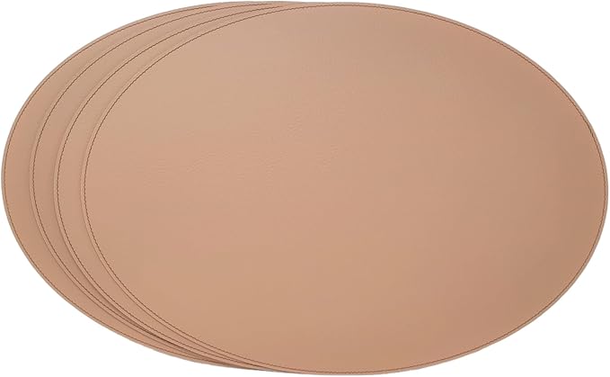 Nikalaz Oval Placemats Set (Pack of 4) Recycled Leather Table Mats 18 x 13 inches (45.7 x 33 centimetres), Kitchen Dining Table Decor by Nikalaz (Camel Light)