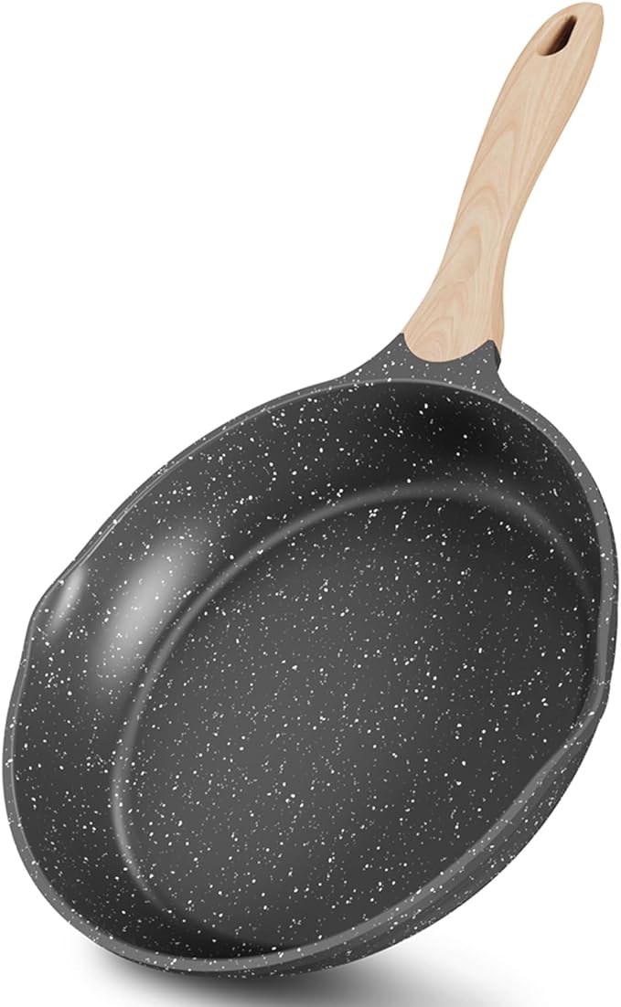 JEETEE 10 Inch Nonstick Frying Pan, Stone Coating Cookware, Nonstick Omelette Pan with Heat-Resistant Handle, Compatible with All Stoves (Grey)
