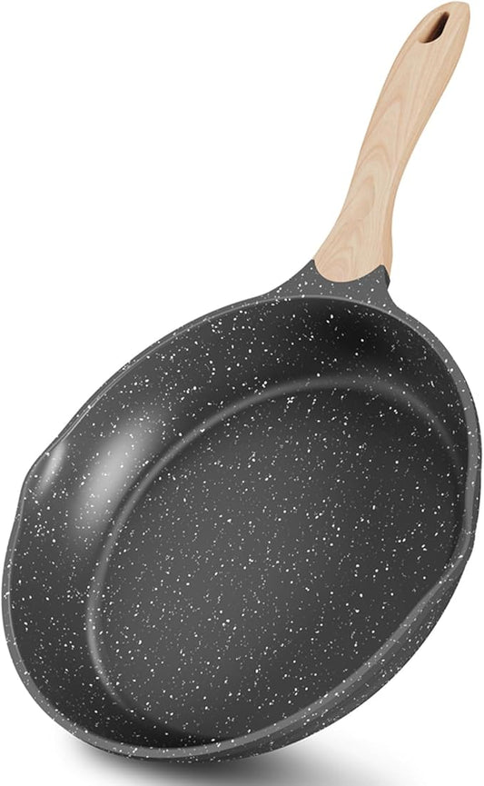 JEETEE 11 Inch Nonstick Frying Pan, Stone Coating Cookware, Nonstick Omelette Pan with Heat-Resistant Handle, Compatible with All Stoves (Grey)