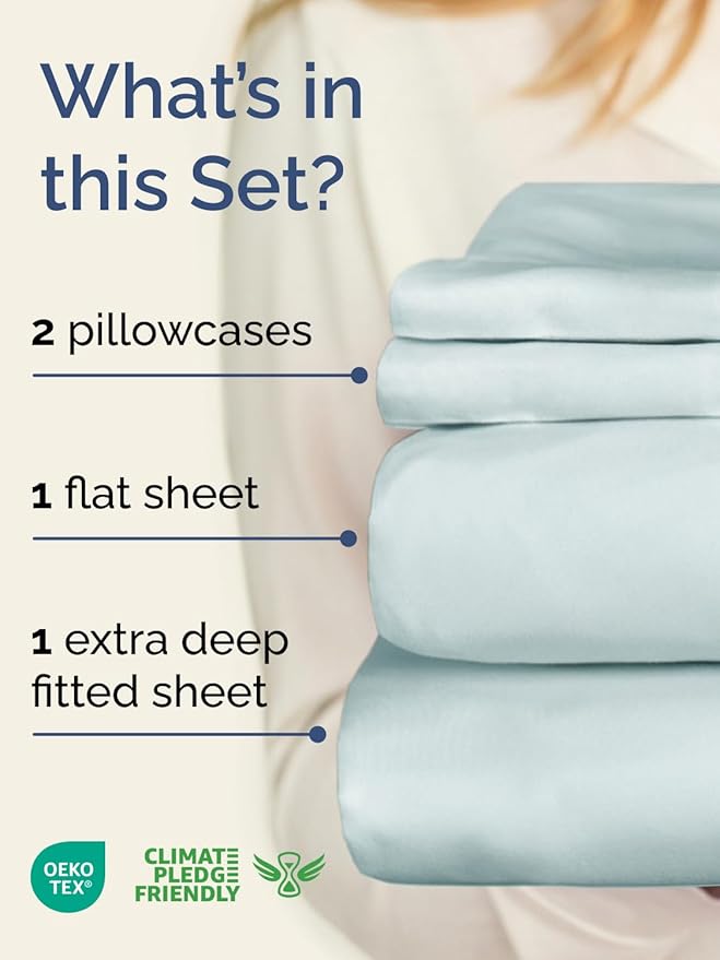 Extra Deep Pocket Full Sheets - 4 Piece Breathable & Cooling Bed Sheets - Hotel Luxury Bed Sheet Set - Soft, Wrinkle Free & Comfy - Easily Fits Extra Deep Mattresses - Deep Pocket Ice Blue Sheets Set
