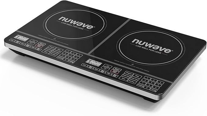 Nuwave PIC Double, Portable, Powerful 1800W with 2 Large 8??Heating Coils, Independent Controls, 94 Temp Settings from 100째F to 575째F in 5째F Increments, 11.5??Shatter-Proof Ceramic Glass Surface
