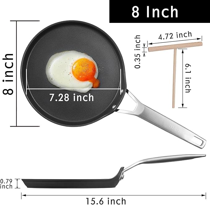 MsMk Crepe Pan with Spreader, 8 Inch Titanium and Ceramic Nonstick Flat Skillet Tortilla Egg Pan, Induction Compatible, PFOA Free, Oven Safe to 700째F