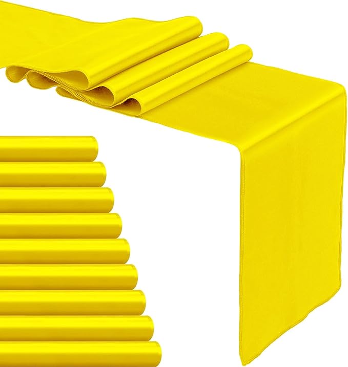 10-Pack Yellow Satin Table Runner 12 x 108 Inch Long Bright and Smooth Silk Fabric Table Runner for Wedding Banquet Birthday Party Decoration