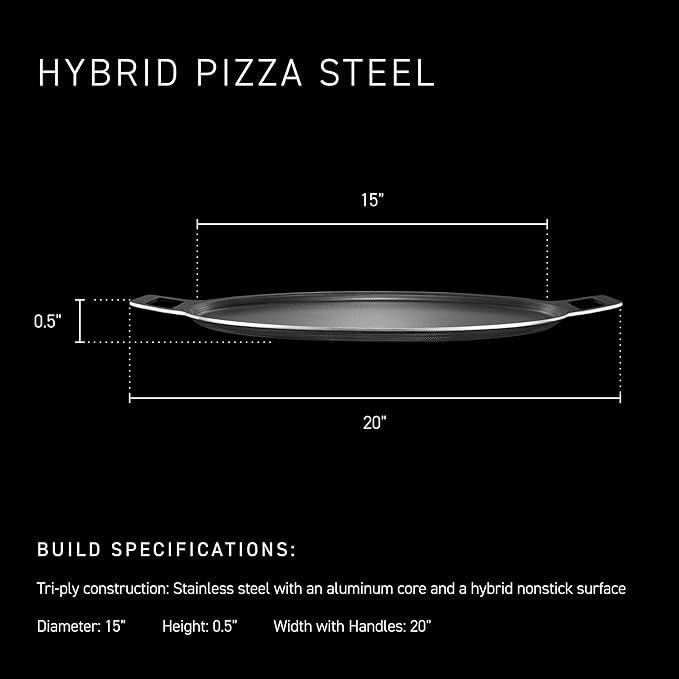 HexClad Hybrid Nonstick Pizza Steel for Pizzas and Flatbreads Up to 14", Dishwasher-Friendly, Oven and BBQ-Safe Up to 900째F