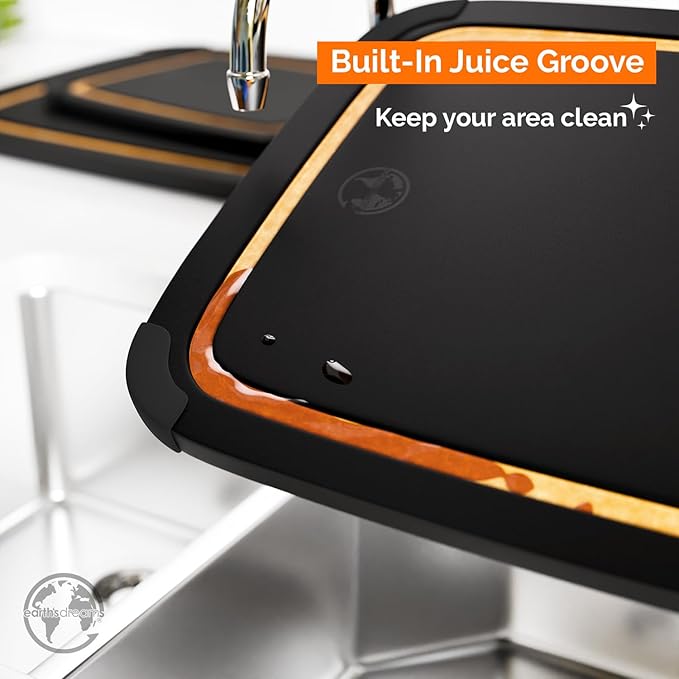 Earth?셲 Dreams Wood Cutting Board Set 3-Piece: Small, Large & Extra Large - Charcuterie Board, Non-Plastic, Non-Toxic, Heavy-Duty, Dishwasher Safe (Black/Tan)