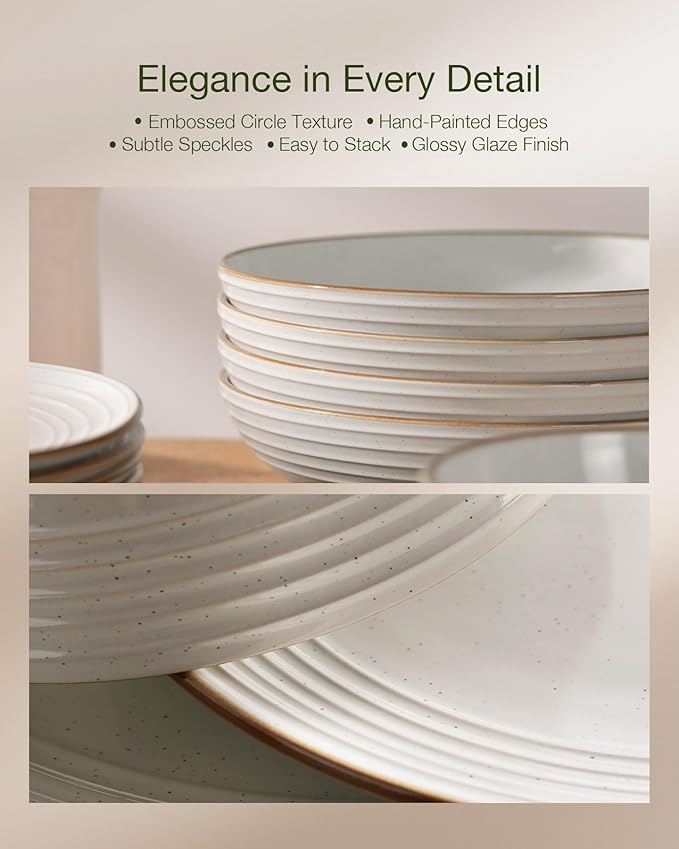 Famiware Jupiter Dinnerware Set with Pasta Bowl, Plates and Double Bowls Dish Sets for 4 (16 Pieces), Microwave and Dishwasher Safe, Chip and Scratch Resistant, White