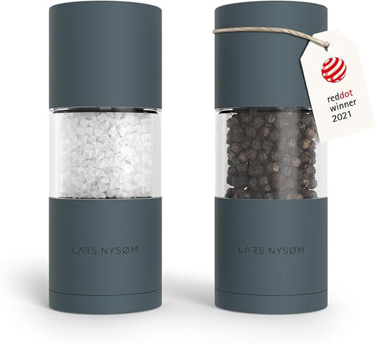 LARS NYS횠M Salt and Pepper Grinder Set, Manual Salt and Pepper Mills with Adjustable Ceramic Grinder, Design Spice Shaker Set (Stone Blue)
