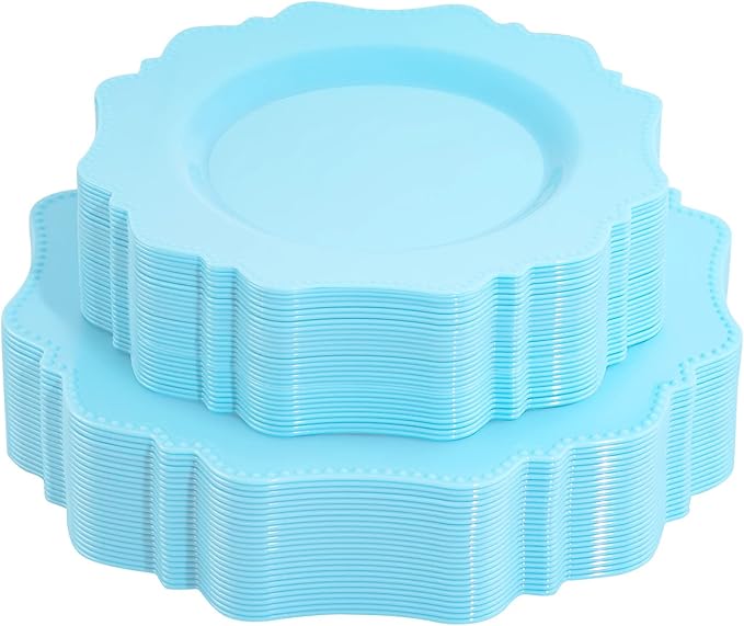 COLOSUS Disposable Plastic Plates 60Pcs, Light Baby blue Party Plates, Heavy Duty 30 Dinner plate 10.5??and 30 Salad/Dessert Plate 8.25??for Easter day Party Dinner