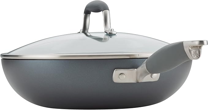 Anolon Advanced Hard Anodized Nonstick Frying Pan/ Fry Saute All Purpose Pan with Lid - 12 Inch, Gray