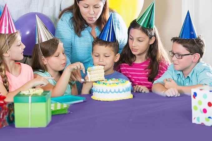 Exquisite Purple Plastic 54x300in Rectangular Tablecloth Roll with Built-in Cutter - 30 Feet, Disposable, Waterproof, All-Season, Birthday