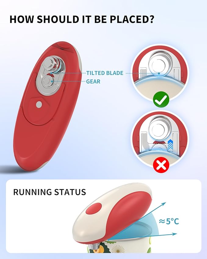 CIRCLE JOY Rechargeable Electric Can Opener, One-Touch Automatic Can Opening with Lid Remover & Smooth Edge Cutting, Food-Safe, Easy to Use for Seniors and Arthritis, Red