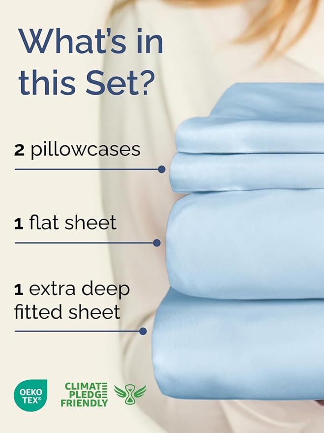 Extra Deep Pocket Full Sheets - 4 Piece Breathable & Cooling Bed Sheets - Hotel Luxury Bed Sheet Set - Soft, Wrinkle Free & Comfy - Easily Fits Extra Deep Mattresses - Deep Pocket Light Blue Sheets