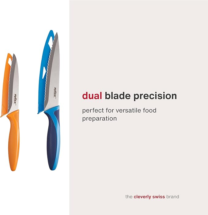 Zyliss Utility Kitchen Knives with Sheath Covers - Dishwasher Safe - Stainless Steel Kitchen Knives Perfect for Cutting Meat, Vegetables & Fruit - 2 Piece Serrated Utility Set