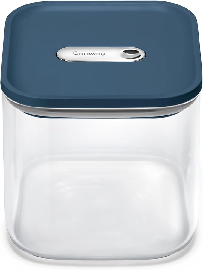 Caraway 2.5qt Glass Airtight Food Storage Container with Lid ??Non-Toxic, BPA-Free Kitchen Storage Container ??Stackable, Space-Saving Airtight Container for Dry Goods and More - Navy