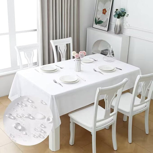 TWINPRET Rectangle Tablecloth 90 x 156 Inch, White Waterproof Washable Polyester Table Cloth - Stain & Oil Resistant Rectangular Table Cover for Outdoor, Indoor, Banquet & Party (Fits 8 Foot Tables)