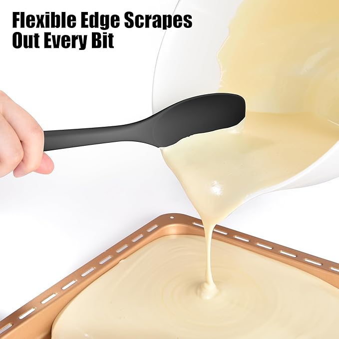 Doosu Silicone Spoon Spatula, 600쨘F Heat-Resistant Food Grade Rubber Spoonula with Seamless Design, Non-Stick Flexible Scraper Kitchen Cooking Spoon Baking Tool for Mixing, Scraping (Black)