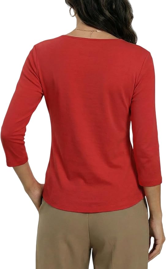 Women's 3/4 Sleeve Scoop Neck T-Shirt Cotton Blend Slim Fit Basic Tee Casual Spring Top 2026