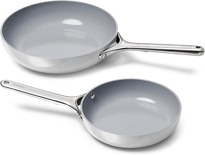 Caraway Fry Pan Duo - Nonstick Ceramic Frying Pan (8" & 10.5?? - Non Toxic, PTFE & PFOA Free - Oven Safe & Compatible with All Stovetops (Gas, Electric & Induction) - Gray