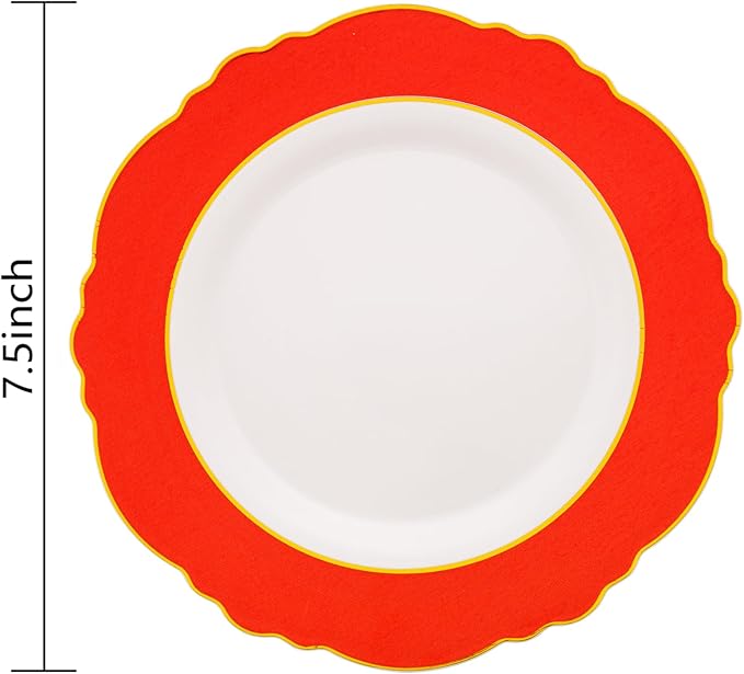 WDF 60pcs Red Christmas Plastic Plates Disposable - 7.5inch Heavy Duty Red Dessert/Salad/Cake Plates for Valentine's Day