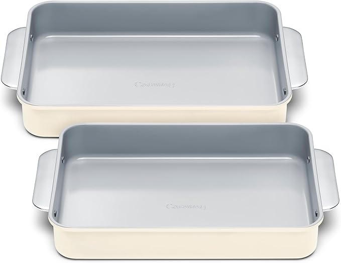 Caraway Non-Stick Ceramic 9?쓝13??Rectangle Pan Duo - Naturally Slick Ceramic Coating - Non-Toxic, PTFE & PFOA Free - Perfect for Brownies, Lasagnas, and More - Cream