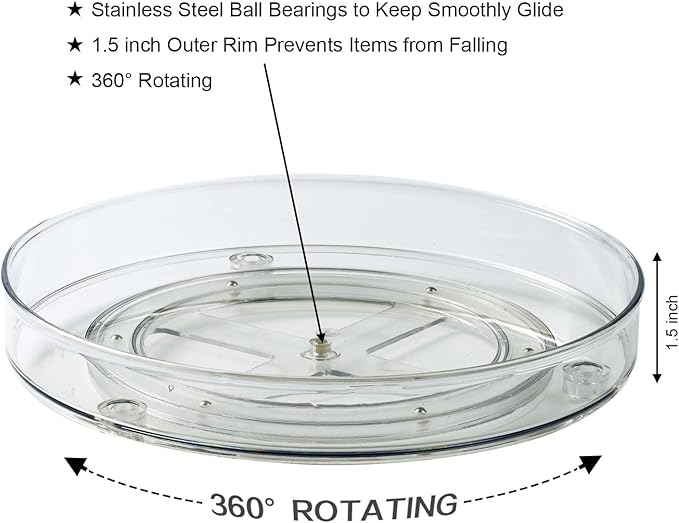 Amolliar 11" Clear Lazy Susan Organizer - 360째 Rotating Turntable Organizer for Kitchen, Fridge, Pantry, Countertop, Under Sink & Bathroom, Spice Condiment Organizer Space-Saving Storage Tray 1 Pack