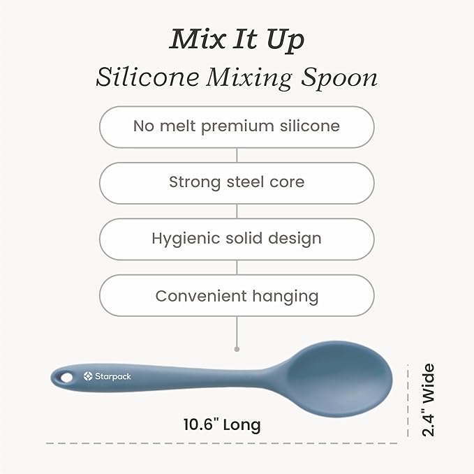 Starpack 'Mix it Up' Premium Silicone Cooking Spoons - Silicone Mixing Spoons for Baking Heat Resistant 600째F - Nonstick Cookware Serving Spoon for Kitchen - Rubber Stirring Spoon