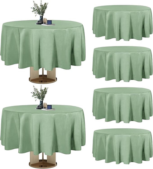 Easy-Going 6 Pack Sage Green Tablecloths 70 Inch-Round for 5 Ft Round Table, Washable Polyester Waterproof Stain Resistant Table Cloth, Decorative Table Cover for Kitchen, Dining Tables, Events