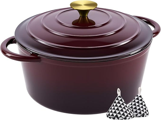 Miereirl 4.5 Quart Enameled Dutch Oven Pot with Lid, Cast Iron Dutch Oven with Dual Handles for Bread Baking, Cooking, Non-stick Enamel Coated Cookware, Fig