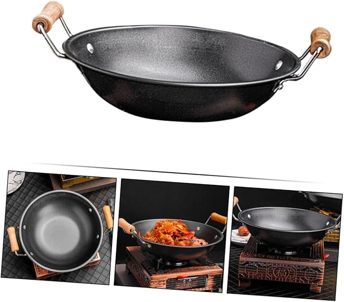 Double Handle Nonstick Cooking Wok Household Cookware with Handles for Hot Pot and Everyday Cooking Easy to Transport