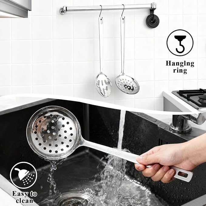 Berglander Slotted Spoons for Straining 2 pcs 13", Stainless Steel Kitchen Spider Strainer Skimmer Ladle for Straining Pasta/Cooking/Frying, Metal Kitchen Utensils Pasta Spoon