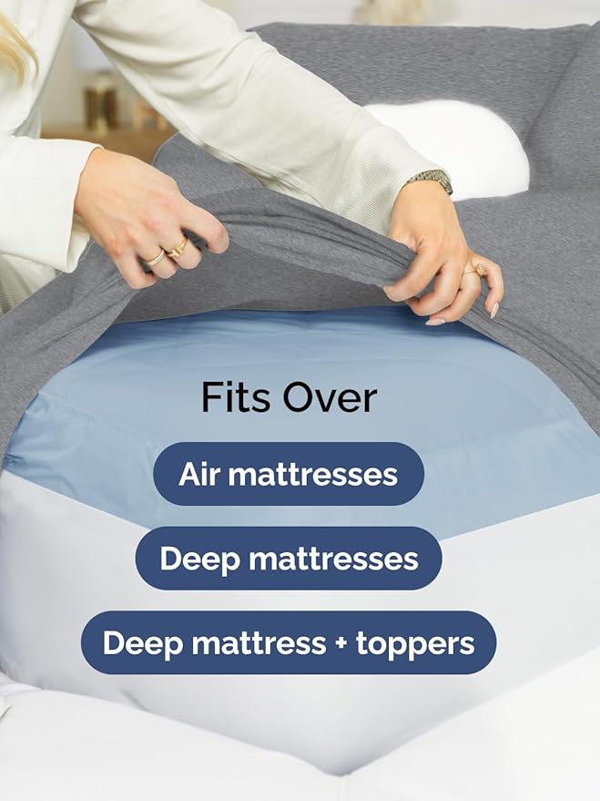 Extra Deep Pocket Queen Sheet Set - 4 Piece Breathable & Cooling Bed Sheets - Hotel Luxury Sheet Set - Ultra Soft, Wrinkle Free & Comfy - Fits Extra Deep Mattresses - Deep Pocket Heathered Grey Sheets