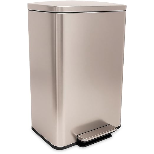 SIMPLI-Magic 13.2 Gallon (50L) Step Trash Can ??Kitchen Garbage Can with Slow-Close Lid ??Odor Control, Hands-Free, Easy to Clean, Brushed Stainless Steel (Rose Gold)