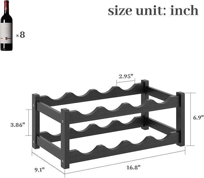 Wine Rack竊똁amboo Wine Storage Cabinet Shelf竊똂ountertop Wine Shelf- Freestanding Wine Holder for Kitchen & Pantry (Black, 2-Tier)