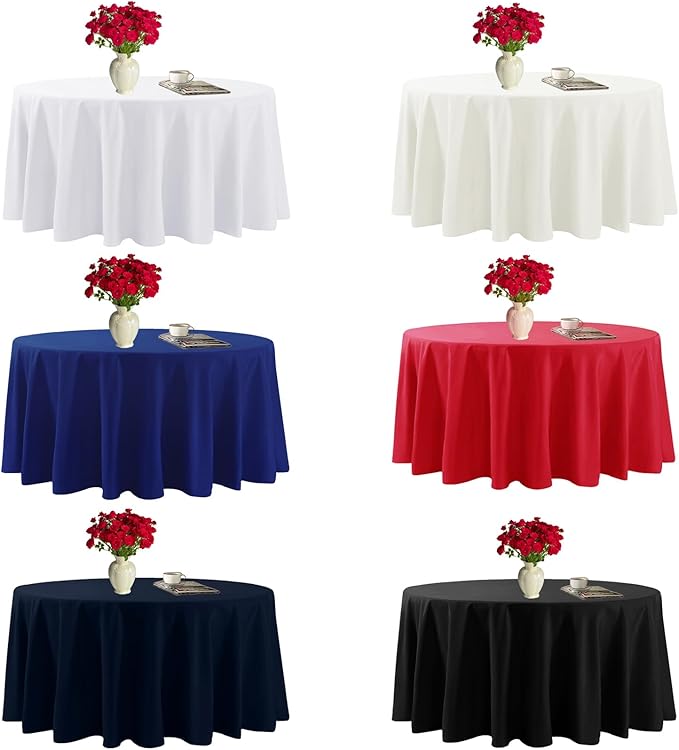 Fokitut 6 Pack Round Tablecloth, 108 Inch, Stain Resistant and Wrinkle Polyester Table Cloth, Fabric Table Cover for Kitchen Dining, Wedding, Party, Holiday Dinner-Red