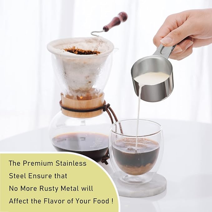 BERYLER 2PCS 2/3Cup (160ml, 5.3oz) Single Measuring Cup, Stainless Steel Measure Scoop, Metric and US Measurement, Dishwasher Safe