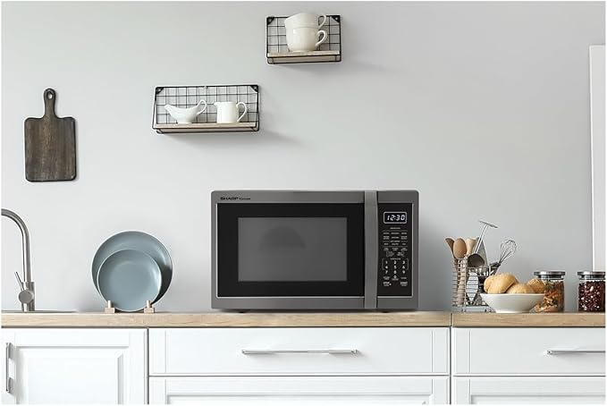 SHARP Countertop Microwave Oven with Removable 12.4" Carousel Turntable, 1.4 Cubic Feet, 1100 Watt, Black Stainless Steel