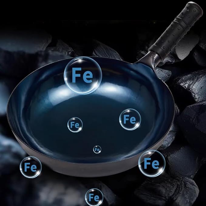 iron wok with lid,14 inch woks & stir-fry pans nonstick,chinese traditional pans for open fire,large cookwares,cooking,bbq,grill,camping,blue pre-seasoned round bottom wok (36cm)