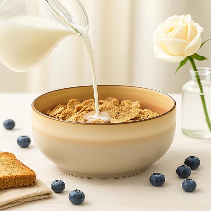 Ceramic Cereal Bowls Set of 4-21 oz Stoneware Bowls for Soup, Salad, Dessert or Ice Cream - Stackable, Dishwasher & Microwave Safe, Small Rustic Bowls for Kitchen -Terracotta/Reactive Glaze