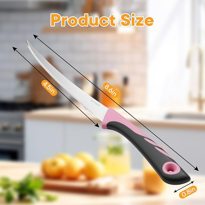 3 Pack Tomato Knife Set, Serrated Stainless Steel Paring Knives ??Ultra-Sharp Tomato Slicers with Non-Slip Handles for Fruits, Veggies & Bread