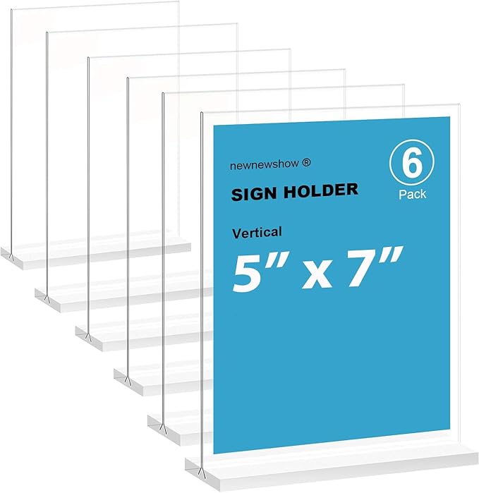 newnewshow 5?쐘7??Acrylic Sign Holder 6 Pack Vertical T Shape Double-Sided Desktop Display Holder