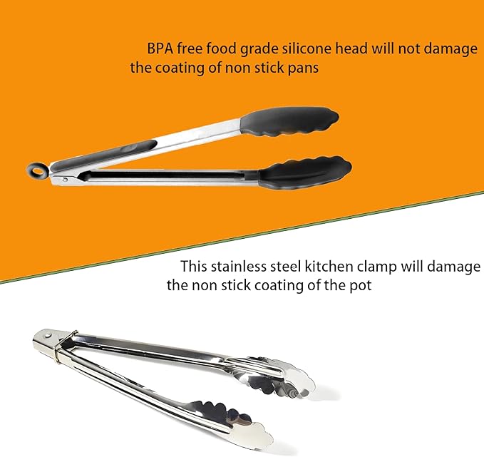Kitchen Tongs with Silicone Tips,Tongs for Cooking Heat Resistant 600 Degrees Stainless Steel Locking Tongs,Black Set of 3-7", 9" and 12"